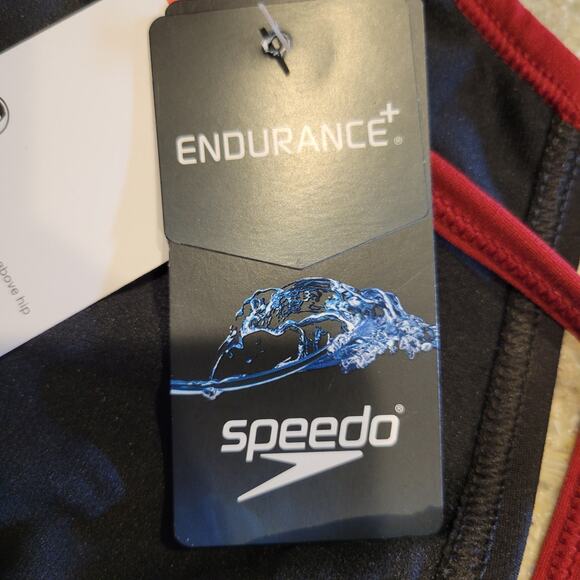 SPEEDO Endurance+ Racing Cut Crossback Black Maroon Women One Piece Swim Size 22 - Picture 7 of 8